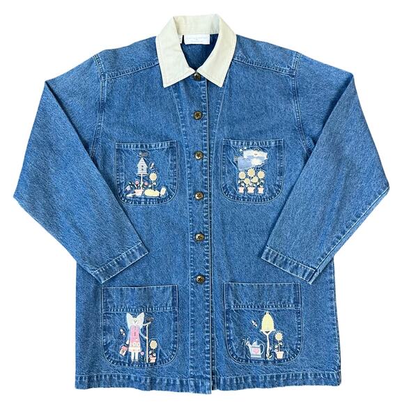 Christopher & Banks Blue Denim Jacket with White Collar - Picture 1 of 8